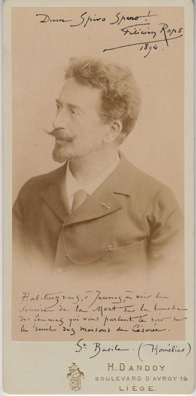 Photographie dédicacée de Félicien Rops à Inconnu, s.l., 1894/00/00. Bruxelles, Bibliothèque royale de Belgique, II/7037/1