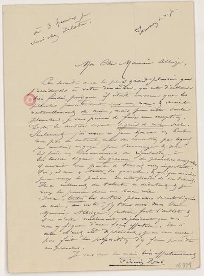 Lettre de Félicien Rops à [Jean] Alboize. s.l., 0000/00/00. Paris, Bibliothèque de l'Institut national d'histoire de l'art, 16979 et 16980