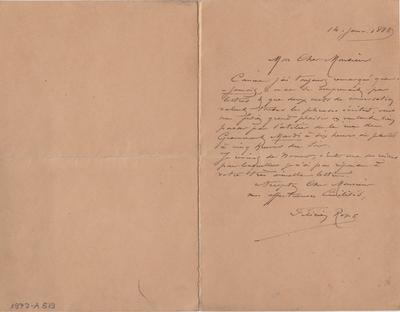 Lettre de Félicien Rops à Inconnu. s.l., 1888/01/14. Paris, Fondation Custodia, 1972/A/819