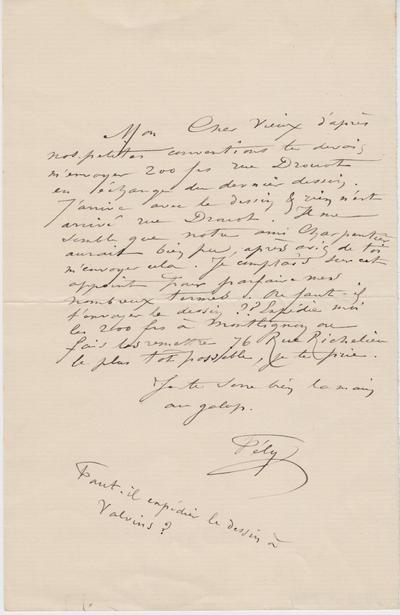 Lettre de Félicien Rops à Inconnu. s.l., 0000/00/00. Paris, Fondation Custodia, 1972/A/825