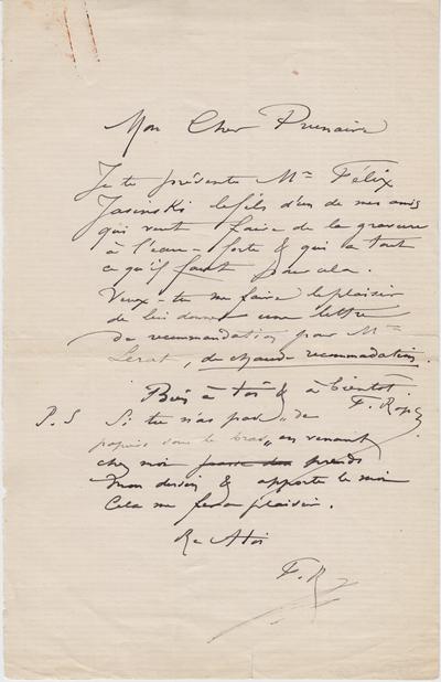 Lettre de Félicien Rops à Alfred Prunaire. s.l., 0000/00/00. Paris, Fondation Custodia, 1972/A/832 et 1972/A/833