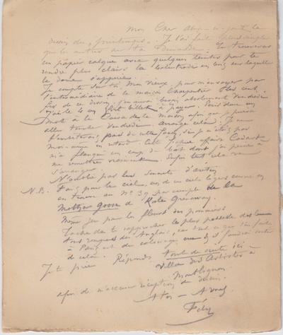 Lettre de Félicien Rops à Inconnu. s.l., 0000/00/00. Paris, Fondation Custodia, 1972/A/834