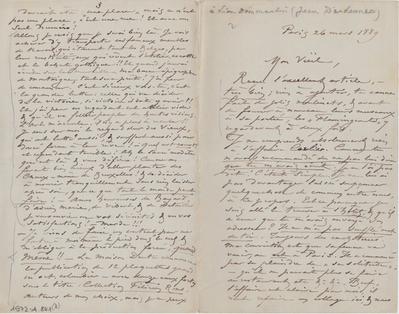 Lettre de Félicien Rops à [Léon] [Dommartin]. Paris, 1889/03/26. Paris, Fondation Custodia, 1972/A/841