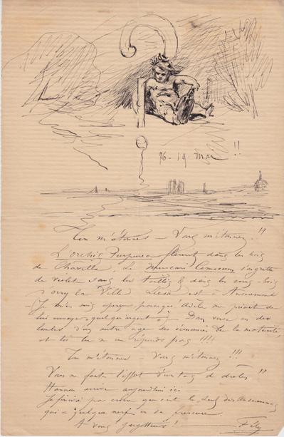 Lettre de Félicien Rops à inconnu. s.l., 1876/05/19. Paris, Fondation Custodia, 2003/A/1251