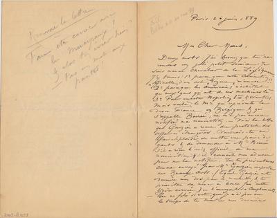 Lettre de Félicien Rops à [Octave] Maus. Paris, 1889/06/26. Paris, Fondation Custodia, 2003/A/1253