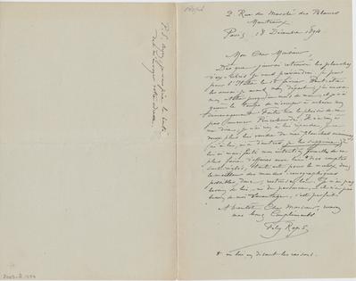 Lettre de Félicien Rops à Inconnu Bouland. Paris, 1894/12/18. Paris, Fondation Custodia, 2003/A/1254