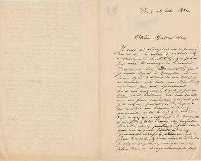 Lettre de Félicien Rops à Inconnue. Paris, 1882/10/16. Paris, Fondation Custodia, 2003/A/1255