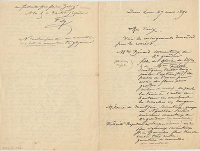 Lettre de Félicien Rops à inconnu. Corbeil-Essonnes, 1890/03/27. Paris, Fondation Custodia, 2003/A/1256