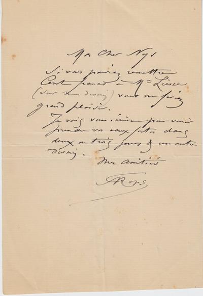 Lettre de Félicien Rops à [François] Nys. s.l., 0000/00/00. Paris, Fondation Custodia, 2003/A/1259
