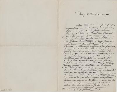 Lettre de Félicien Rops à [Filleau?]. Paris, 1894/01/12. Paris, Fondation Custodia, 2003/A/1261