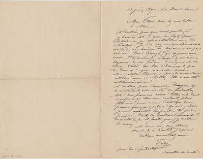 Lettre de Félicien Rops à [Madame et Albert] [Filleau]. Corbeil-Essonnes, 1891/06/13. Paris, Fondation Custodia, 2003/A/1264