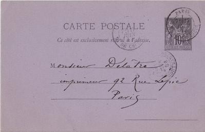 Carte postale de Félicien Rops à [Auguste] Delâtre. [Paris], 1886/06/17. Paris, Fondation Custodia, 2005/A/431/1
