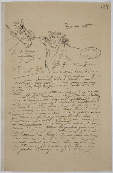 Lettre gravée de Félicien Rops à Rosa. Paris, 1888/11/00. Paris, Bibliothèque historique de la ville de Paris, 3109/127