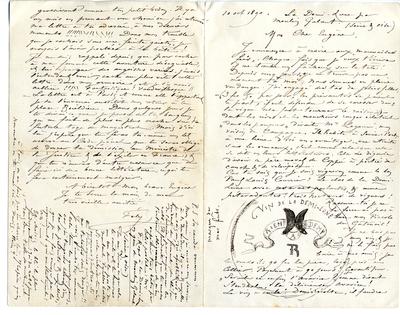 Lettre de Félicien Rops à Eugène [Demolder]. Corbeil-Essonnes, 1890/10/10. Paris, Ancienne collection du Musée des lettres et manuscrits, 72039/19