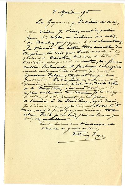 Lettre de Félicien Rops à [Eugène] [Demolder]. Saint-Méloir-des-Ondes, 1895/10/08. Paris, Ancienne collection du Musée des lettres et manuscrits, 72039/41