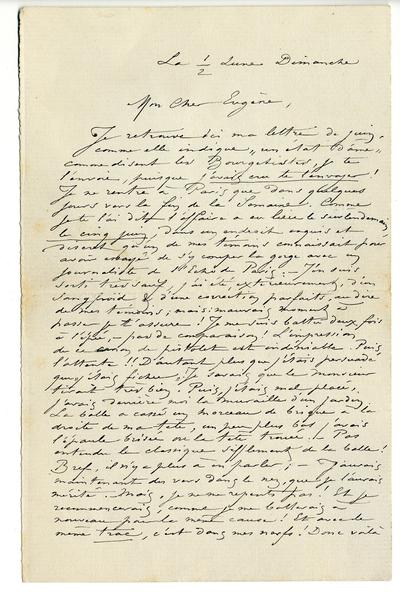 Lettre de Félicien Rops à Eugène [Demolder]. Corbeil-Essonnes, 1895/12/10. Paris, Ancienne collection du Musée des lettres et manuscrits, 72039/45