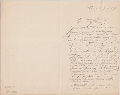 Lettre de Félicien Rops à [Alfred] Gérardin. Paris, 1885/05/05. Paris, Fondation Custodia, 8682/3/2