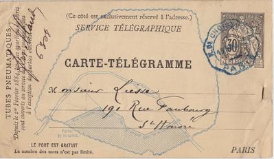 Carte-Télégramme de Félicien Rops à [Henri] Liesse. [Paris], 1885/03/13. Paris, Fondation Custodia, 8781
