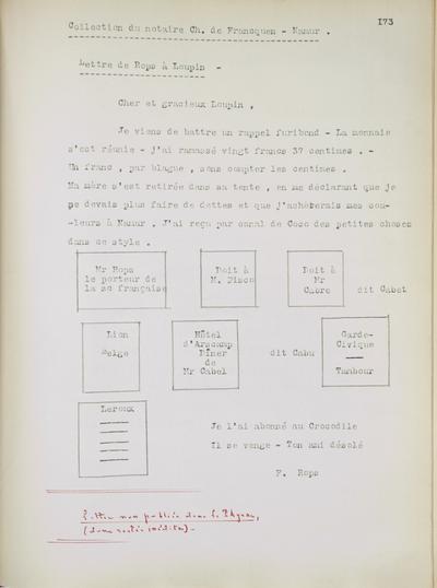 Copie non autographe réalisée par Lefebvre - Kunel de Félicien Rops à [Léon] Loupin [Marcq]. s.l., 0000/00/00. Bruxelles, Musées Royaux des Beaux-Arts de Belgique, 8807/t1/p173