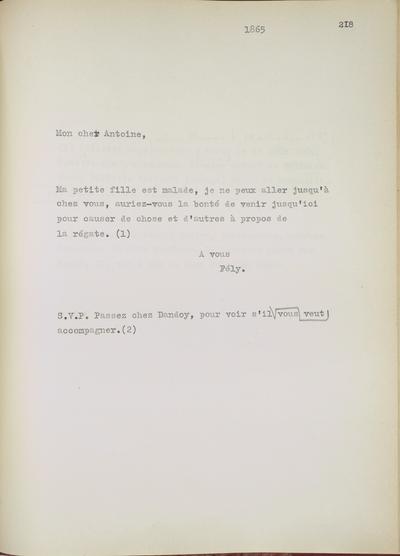 Copie non autographe réalisée par Lefebvre - Kunel de Félicien Rops à Antoine [Marlaire]. s.l., 1865/00/00. Bruxelles, Musées Royaux des Beaux-Arts de Belgique, 8807/t1/p218