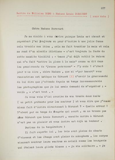 Copie non autographe réalisée par Lefebvre - Kunel de Félicien Rops à [Clotilde] Rorcourt. s.l., 0000/00/00. Bruxelles, Musées Royaux des Beaux-Arts de Belgique, 8810/t4/p217 et 8810/t4/p218