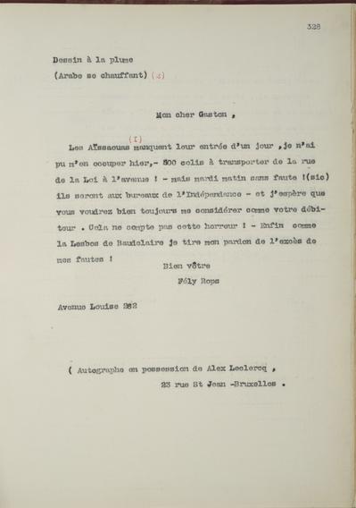 Copie non autographe réalisée par Lefebvre - Kunel de Félicien Rops à [Léon] [Bérardi]. Bruxelles, 0000/00/00. Bruxelles, Musées Royaux des Beaux-Arts de Belgique, 8810/t4/p328
