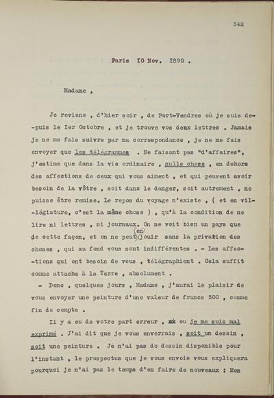 Copie non autographe réalisée par Lefebvre - Kunel de Félicien Rops à Inconnue. Paris, 1890/11/10. Bruxelles, Musées Royaux des Beaux-Arts de Belgique, 8810/t4/p342 et 8810/t4/p343
