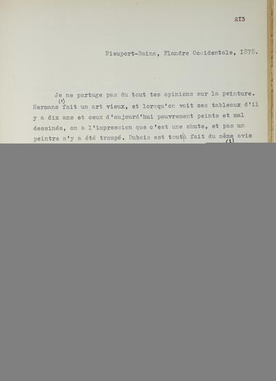 Copie non autographe réalisée par Lefebvre - Kunel de Félicien Rops à Inconnu. Nieuport, 1878/00/00. Bruxelles, Musées Royaux des Beaux-Arts de Belgique, 8811/t5/p213