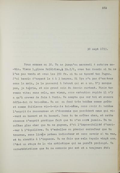 Copie non autographe réalisée par Lefebvre - Kunel de Félicien Rops à Inconnu. s.l., 1893/09/30. Bruxelles, Musées Royaux des Beaux-Arts de Belgique, 8811/t5/p312, 8811/t5/p313, 8811/t5/p314 et 8811/t5/p315