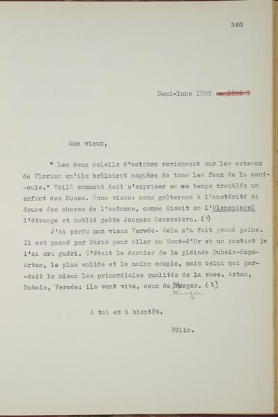 Copie non autographe réalisée par Lefebvre - Kunel de Félicien Rops à Inconnu. Corbeil-Essonnes, 1895/10/00. Bruxelles, Musées Royaux des Beaux-Arts de Belgique, 8811/t5/p340