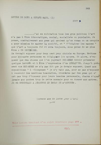 Copie non autographe réalisée par Lefebvre - Kunel de Félicien Rops à [Octave] [Maus]. s.l., 1887/00/00. Bruxelles, Musées Royaux des Beaux-Arts de Belgique, 8811/t5/p363