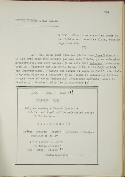 Copie non autographe réalisée par Lefebvre - Kunel de Félicien Rops à Max [Maurice] Waller [Warlomont]. Buffalo, 0000/10/20. Bruxelles, Musées Royaux des Beaux-Arts de Belgique, 8811/t5/p422 et 8811/t5/p423