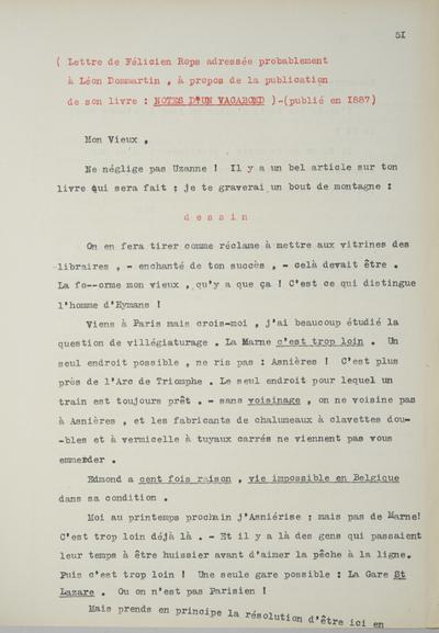 Copie non autographe réalisée par Lefebvre - Kunel de Félicien Rops à [Léon] [Dommartin]. s.l., 1887/00/00. Bruxelles, Musées Royaux des Beaux-Arts de Belgique, 8811/t5/p51 et 8811/t5/p52