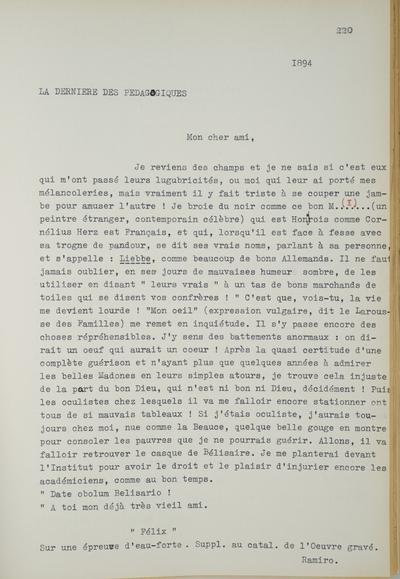Copie non autographe de Félicien Rops à [Eugène] [Rodrigues]. s.l., 1894/00/00. Bruxelles, Musées Royaux des Beaux-Arts de Belgique, 8812/t6/p220