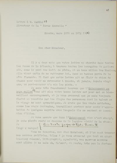 Copie non autographe réalisée par Lefebvre - Kunel de Félicien Rops à [Fortuné] [Calmels]. [Knocke], 0000/00/00. Bruxelles, Musées Royaux des Beaux-Arts de Belgique, 8812/t6/p41, 8812/t6/p42 et 8812/t6/p43