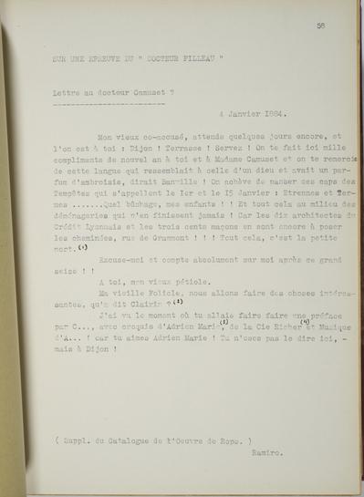 Copie non autographe réalisée par Lefebvre - Kunel de Félicien Rops à [Georges?] [Camuset?]. s.l., 1884/01/04. Bruxelles, Musées Royaux des Beaux-Arts de Belgique, 8812/t6/p58