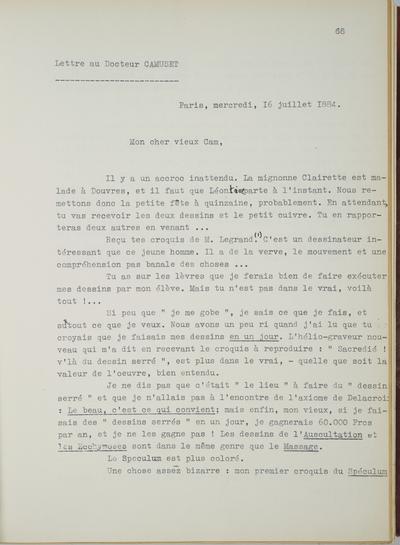 Copie non autographe réalisée par Lefebvre - Kunel de Félicien Rops à [Georges] Camuset. s.l., 1884/07/16. Bruxelles, Musées Royaux des Beaux-Arts de Belgique, 8812/t6/p68 et 8812/t6/p69