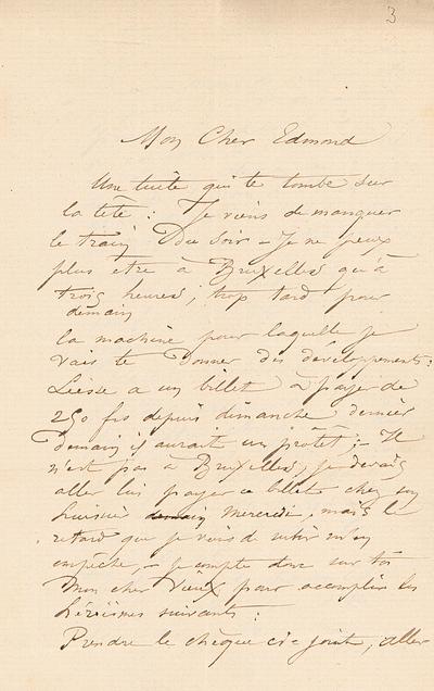 Lettre de Félicien Rops à Edmond [Lambrichs]. s.l., 0000/00/00. Province de Namur, musée Félicien Rops, AMIS/LE/031
