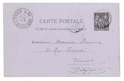 Carte postale de Félicien Rops à Maurice Bonvoisin. [Paris], 1879/11/03. Collection privée, Bon/LE/130