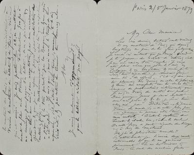 Lettre de Félicien Rops à Maurice [Bonvoisin]. Paris, 1879/01/04. Province de Namur, musée Félicien Rops, Bon/LE/63