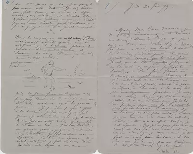 Lettre de Félicien Rops à Maurice [Bonvoisin]. [Paris], 1879/02/20. Province de Namur, musée Félicien Rops, CFB/Le1/1