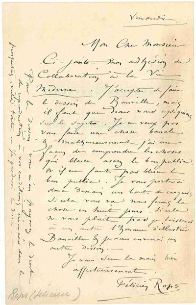 Lettre de Félicien Rops à [Jules] [Husson] [Champfleury]. s.l., 0000/00/00. Collection privée, CPEA/11