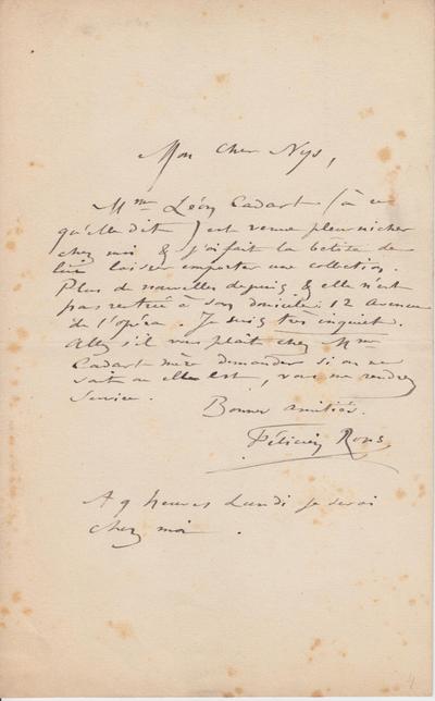 Lettre de Félicien Rops à [François] Nys. s.l., 0000/00/00. Collection privée, CPEA/2