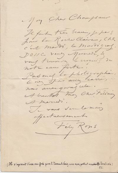 Lettre de Félicien Rops à [Félicien] Champsaur. Paris, 1886/03/08. Collection privée, CPEA/8