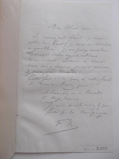Lettre de Félicien Rops à Inconnu. s.l., 0000/00/00. Collection privée, CPEI/2