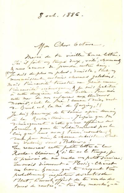 Lettre de Félicien Rops à Octave [Uzanne]?, s.l., 1886/10/08. South Africa, Collection privée, CPEJ/1