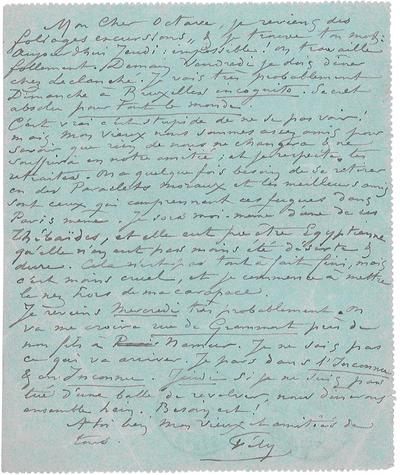 Télégramme de Félicien Rops à Octave Uzanne. s.l., 1889/10/24. Collection privée, CPEL/1