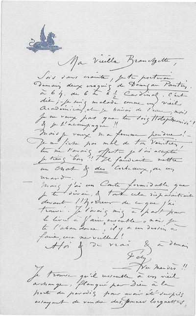 Lettre de Félicien Rops à [Octave] [Uzanne]. s.l., [1885]/00/00. Collection privée, CPEL/8