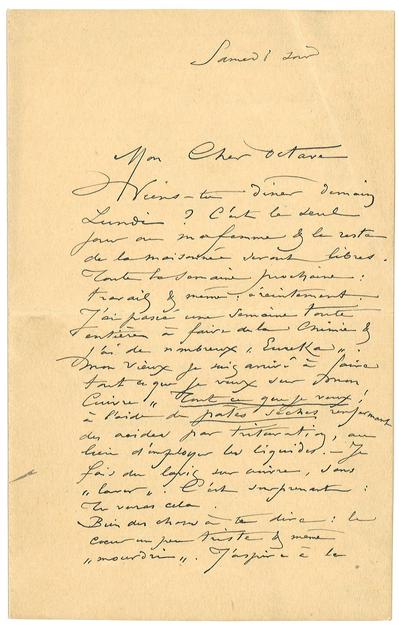 Lettre de Félicien Rops à Octave [Uzanne]. s.l., 0000/00/00. Collection privée, CPEL/9