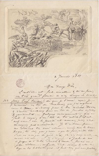 Lettre de Félicien Rops à Léon Dommartin. s.l., 1881/01/02. Bruxelles, Bibliothèque royale de Belgique, II/6655/468/128